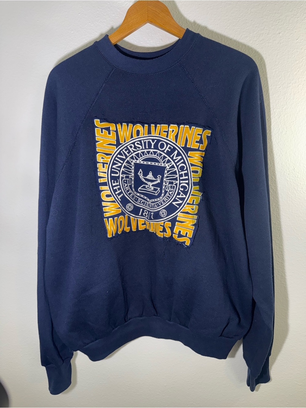 Vintage 80s University of Michigan Wolverines Navy Crewneck Sweatshirt XL Tultex